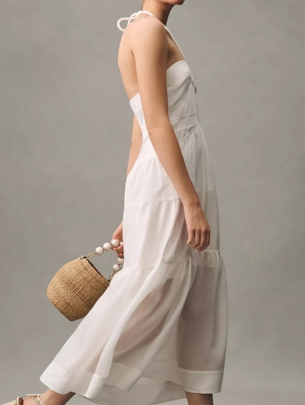 Mare Mare × Anthropologie Strapless White Halter Midi Dress Size Med Elegant - Picture 2 of 16